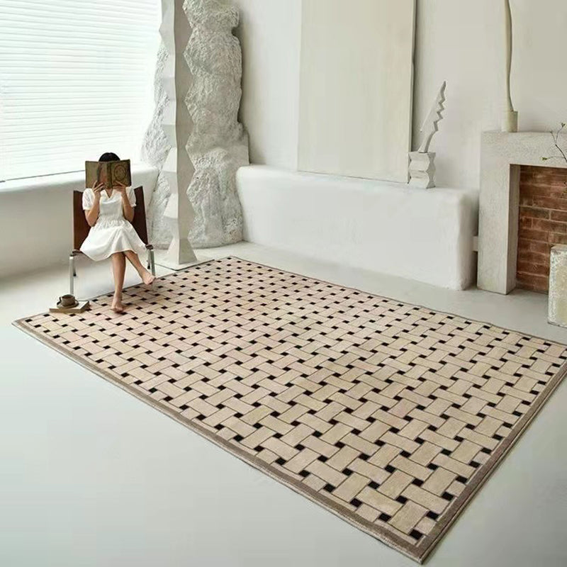 Tapis de motif à carreaux élégant Tapis résistant aux taches de la zone en polyester brun pour la décoration intérieure