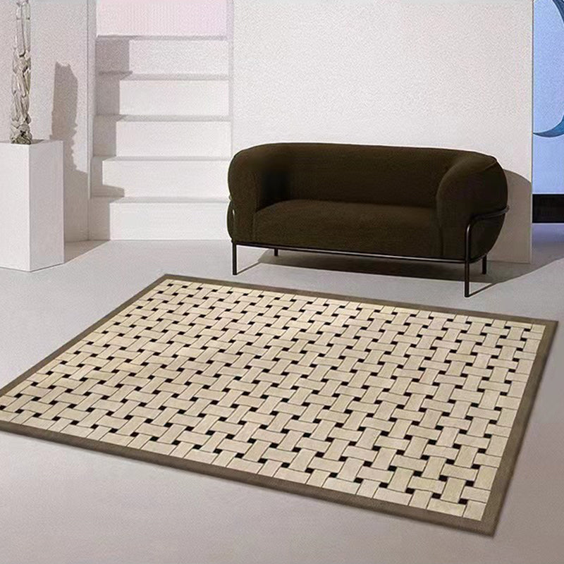 Tapis de motif à carreaux élégant Tapis résistant aux taches de la zone en polyester brun pour la décoration intérieure