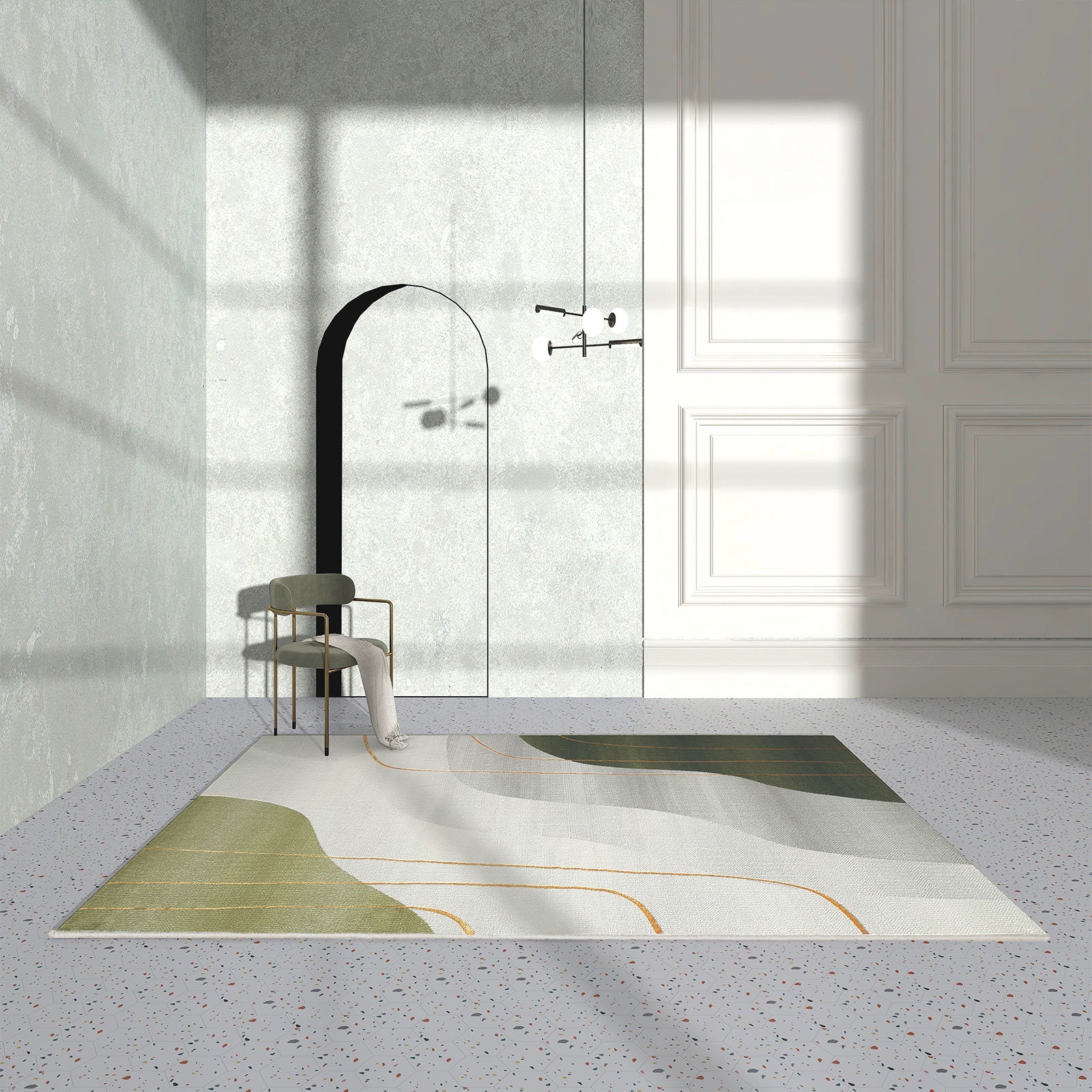 Alfombra moderna de la alfombra de tono verde, alfombra de la alfombra de la alfombra de la alfombra de poliéster, alfombra resistente a las manchas para la decoración del hogar