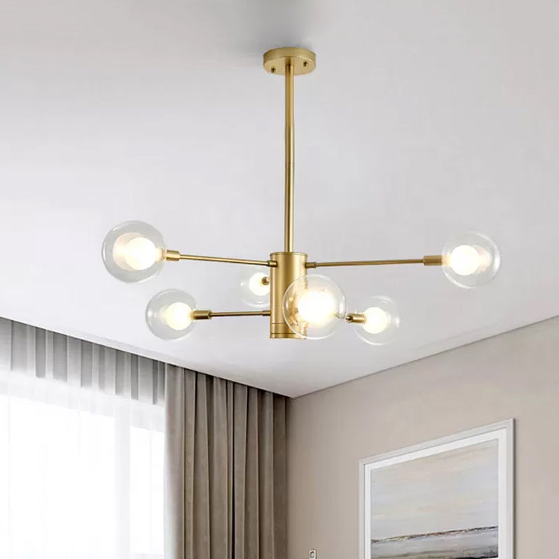 6/8 Lights Living Room Chandelier Lamp with Ball Clear Glass Shade Modern Gold Ceiling Hang Light