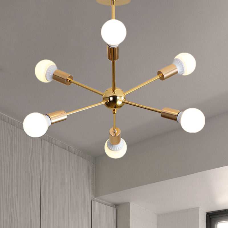 26 "/38.5" brede metalen starburst kroonluchter licht modernistisch 6/10/12 lichten goudhangende plafondlamp met kale lamp