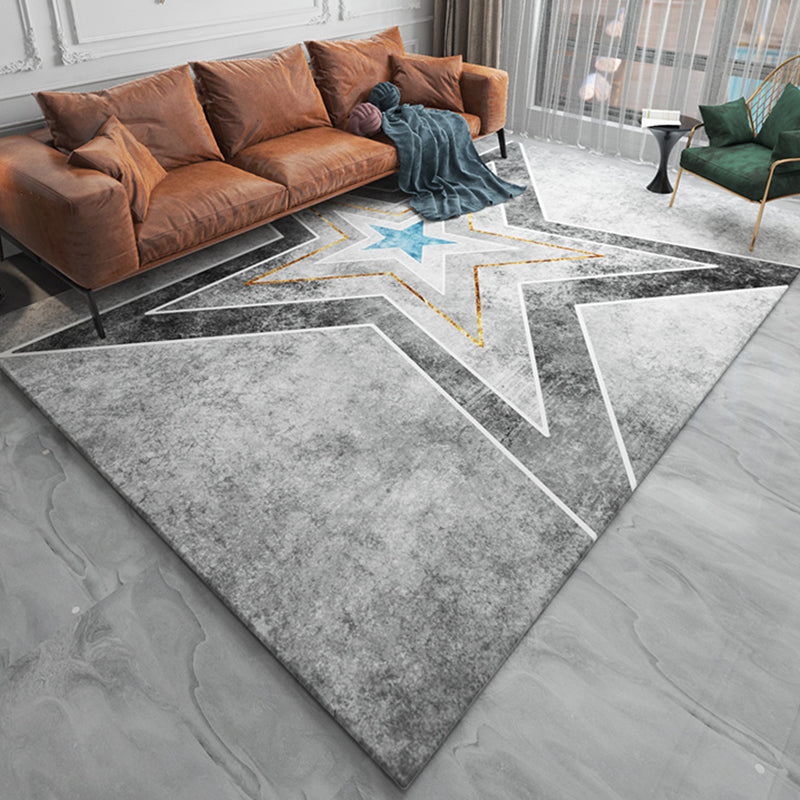 Modern Grey Area Carpet Geometric Pattern Polyester Area Rug Stain Resistant Rug for Living Room