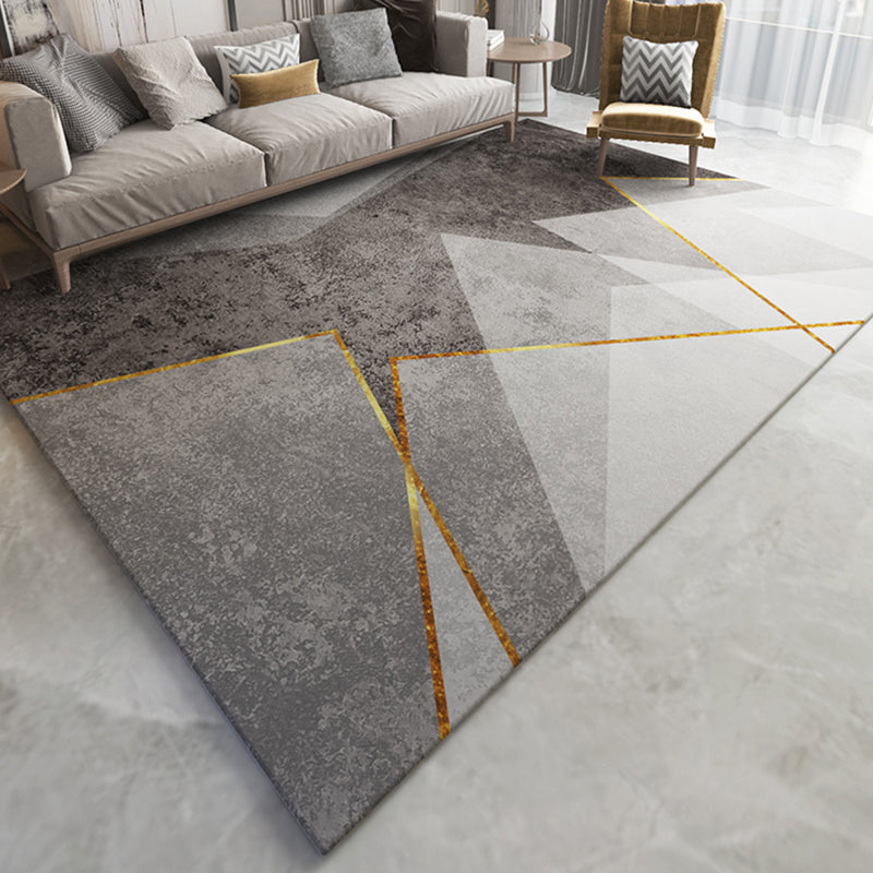 Modern Grey Area Carpet Geometric Pattern Polyester Area Rug Stain Resistant Rug for Living Room