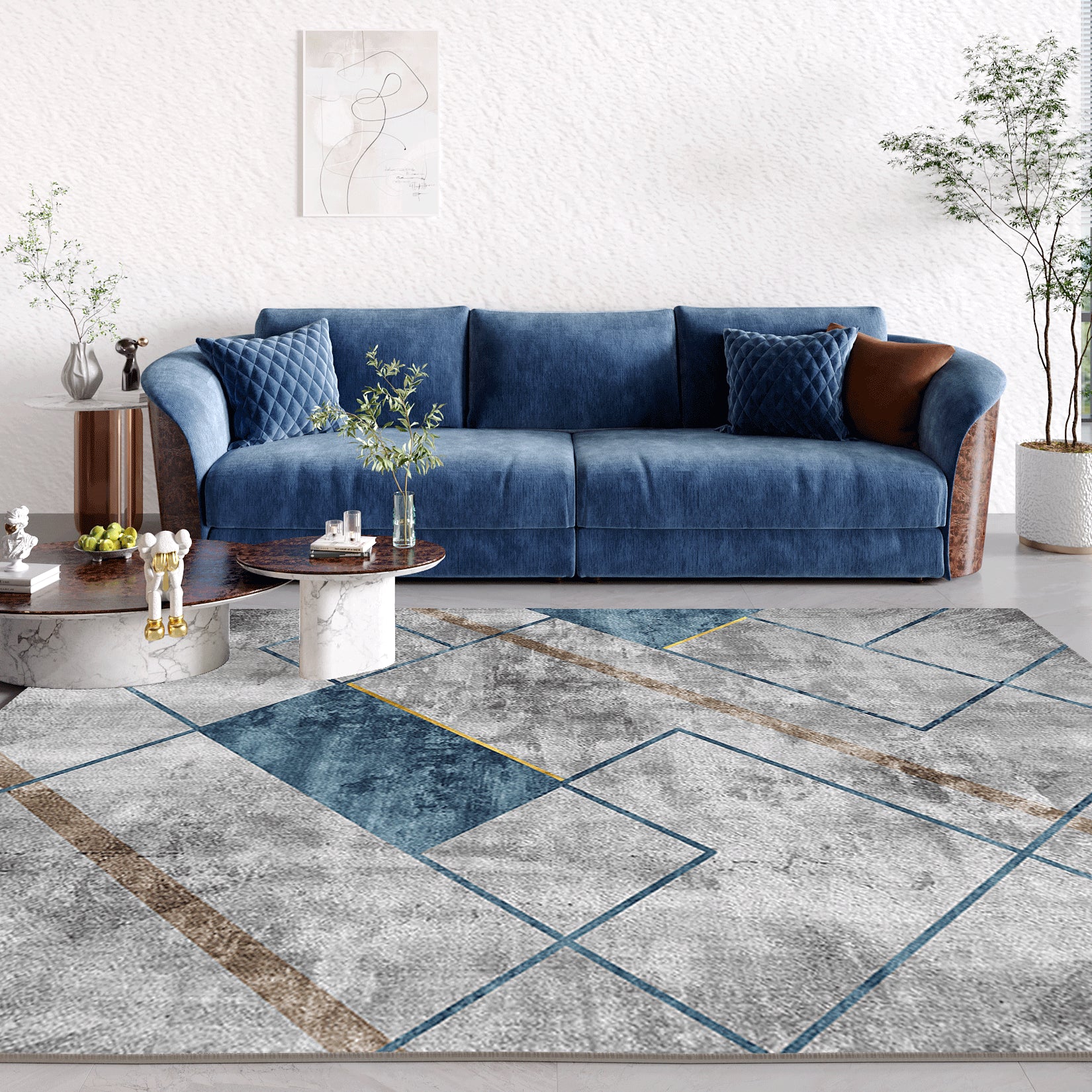 Magnifique tapis de zone de polyester tapis lavable tapis de support sans glissement pour salon