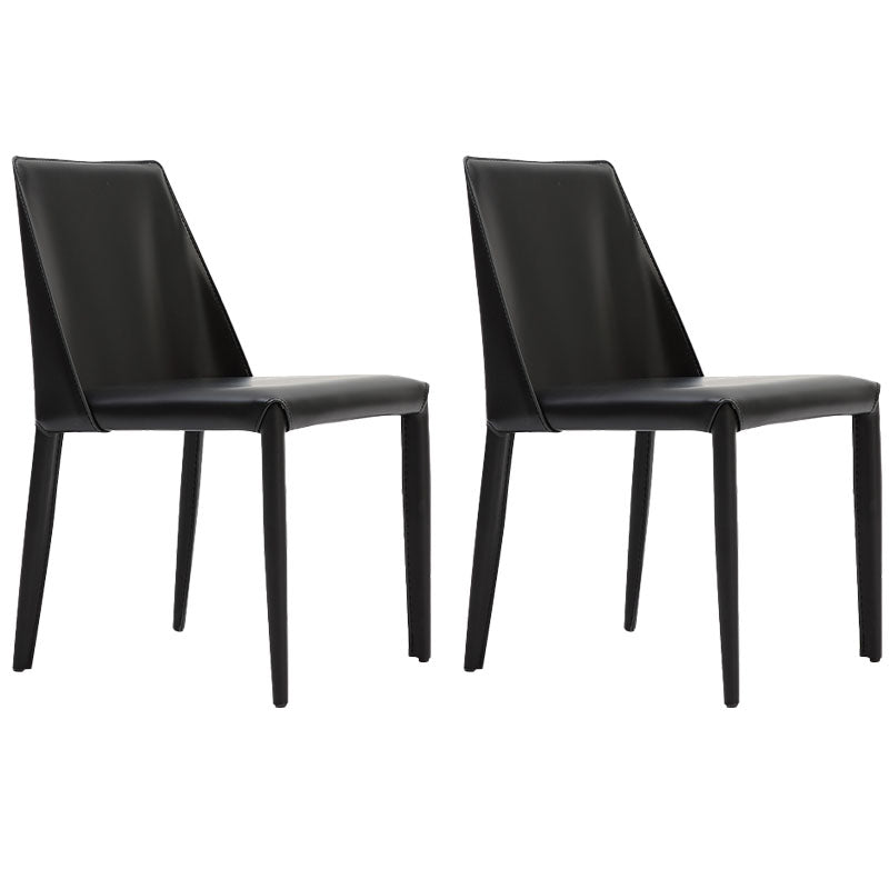 Chaise d'appoint de style maison en cuir de selle, chaise de salle à manger Parsons au fini mat (Ensemble de 2)
