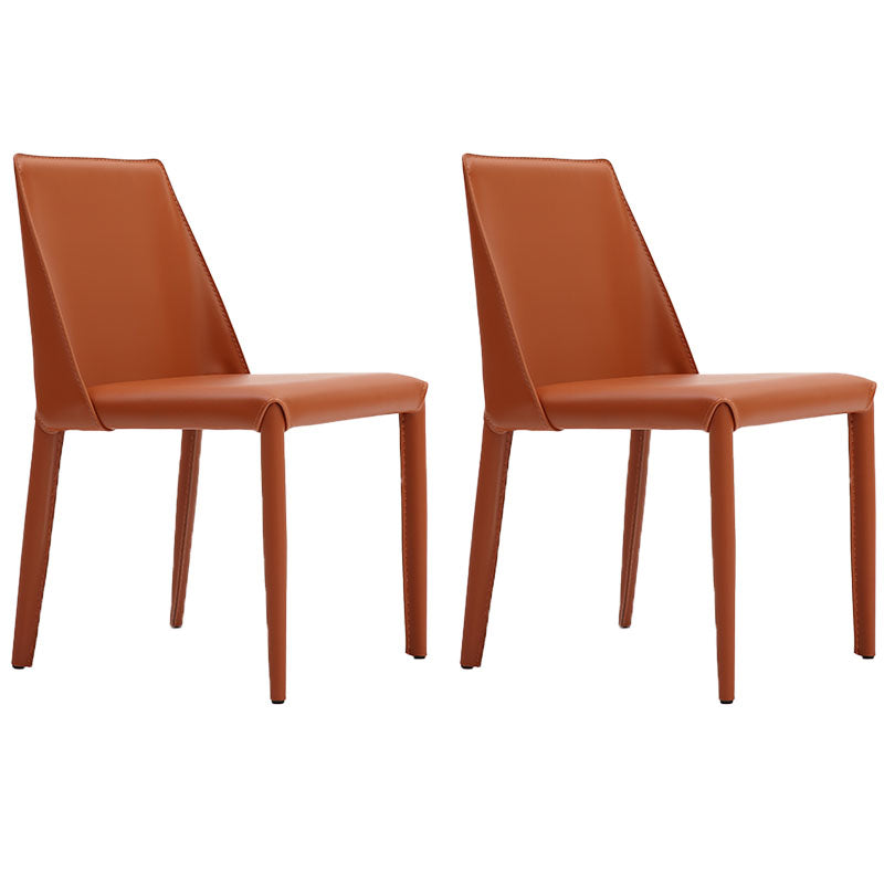 Chaise d'appoint de style maison en cuir de selle, chaise de salle à manger Parsons au fini mat (Ensemble de 2)