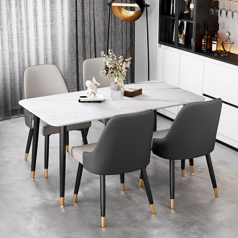 Sillas sin brazos de comedor de metal Glam, sillas Parsons de comedor de cuero PU para restaurante