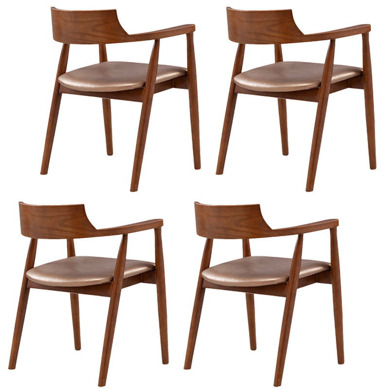 Silla de comedor de cuero contemporánea con respaldo abierto de madera