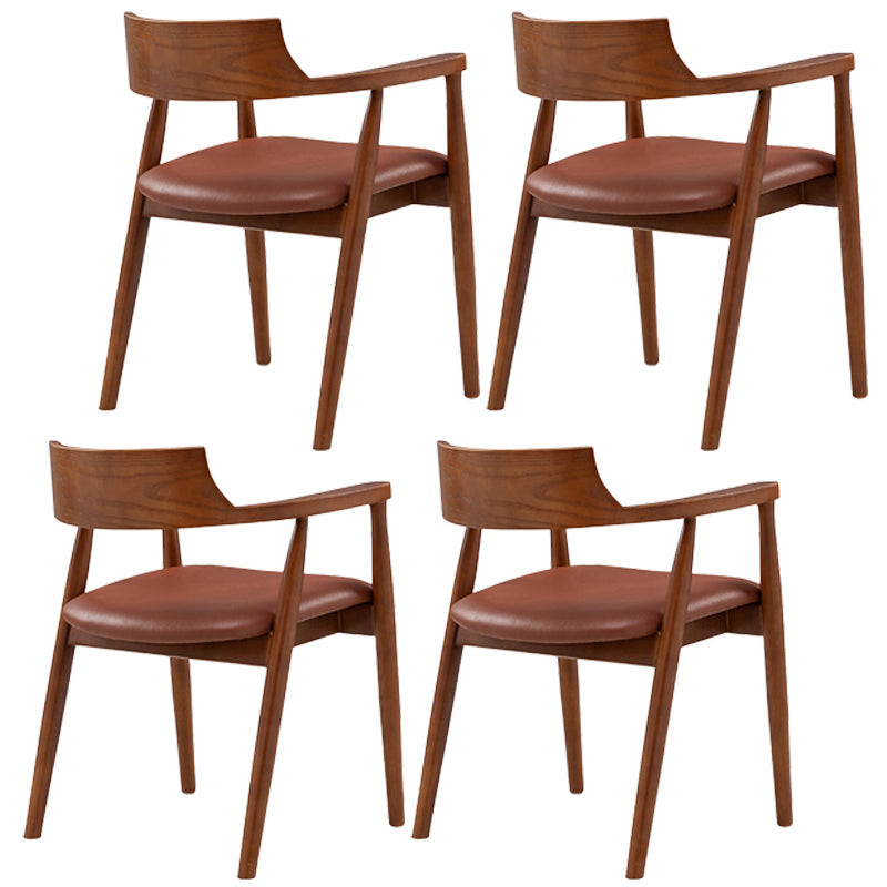Silla de comedor de cuero contemporánea con respaldo abierto de madera