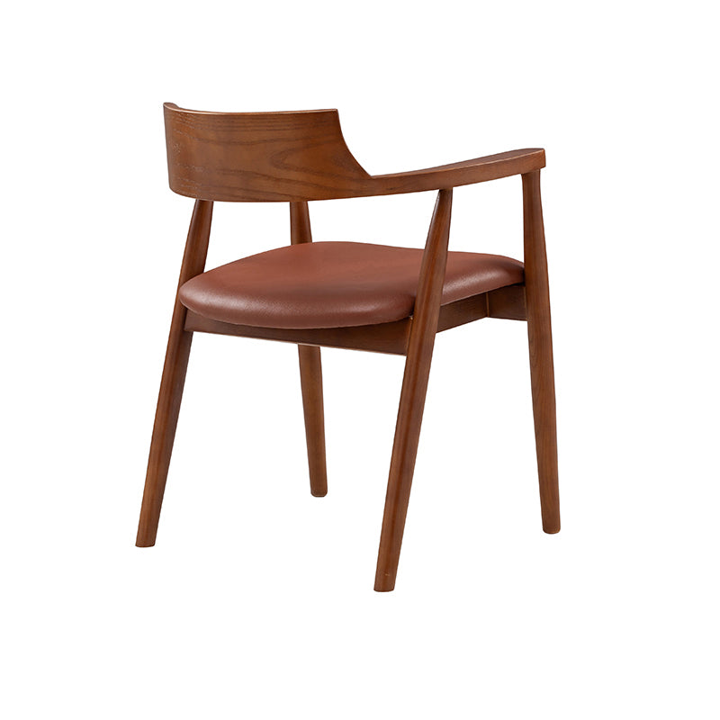 Silla de comedor de cuero contemporánea con respaldo abierto de madera