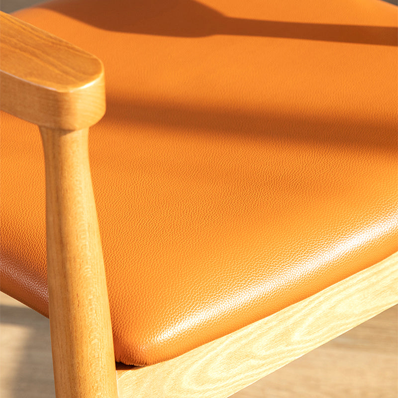 Silla de comedor de cuero contemporánea con respaldo abierto de madera