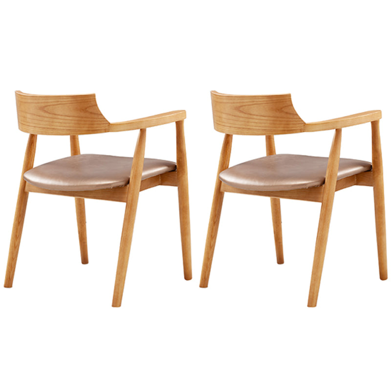 Silla de comedor de cuero contemporánea con respaldo abierto de madera