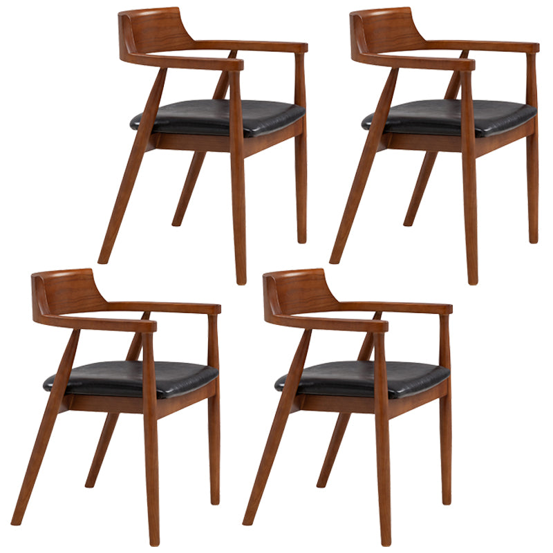 Silla de comedor de cuero contemporánea con respaldo abierto de madera