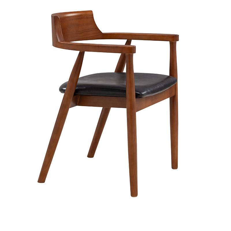 Silla de comedor de cuero contemporánea con respaldo abierto de madera