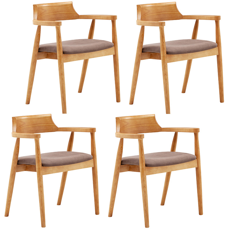 Silla de comedor de cuero contemporánea con respaldo abierto de madera