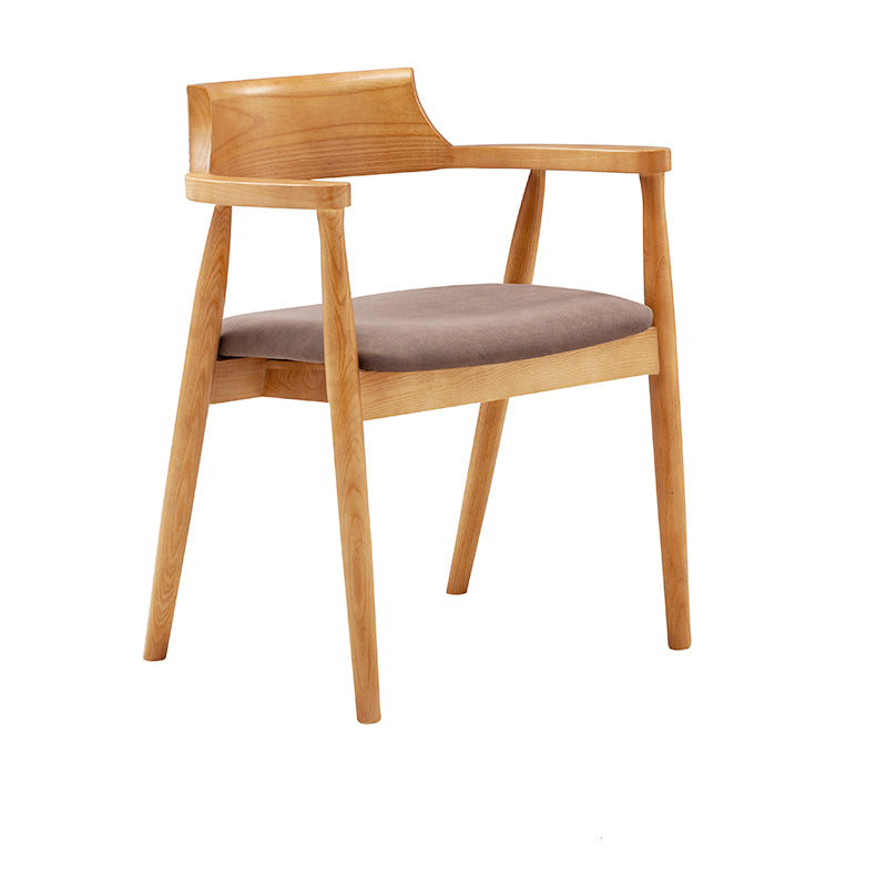 Silla de comedor de cuero contemporánea con respaldo abierto de madera