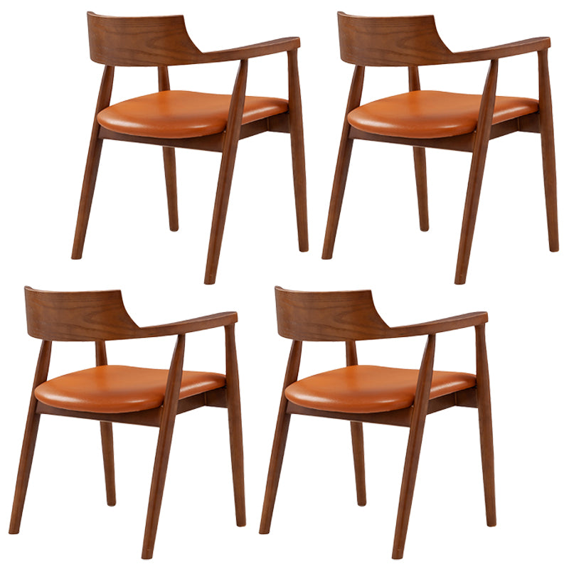 Silla de comedor de cuero contemporánea con respaldo abierto de madera