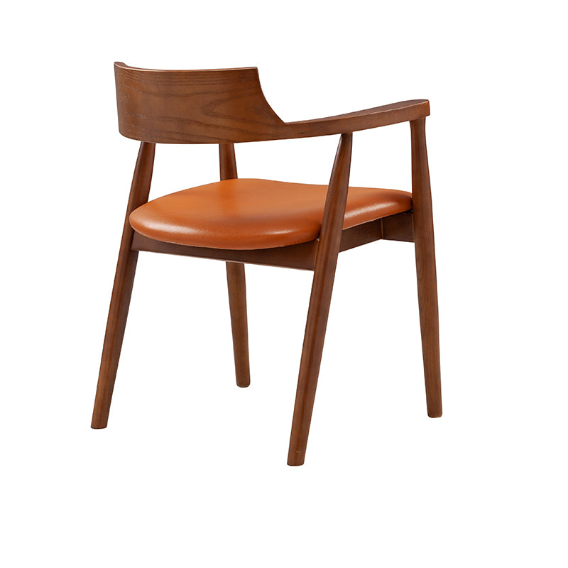 Silla de comedor de cuero contemporánea con respaldo abierto de madera