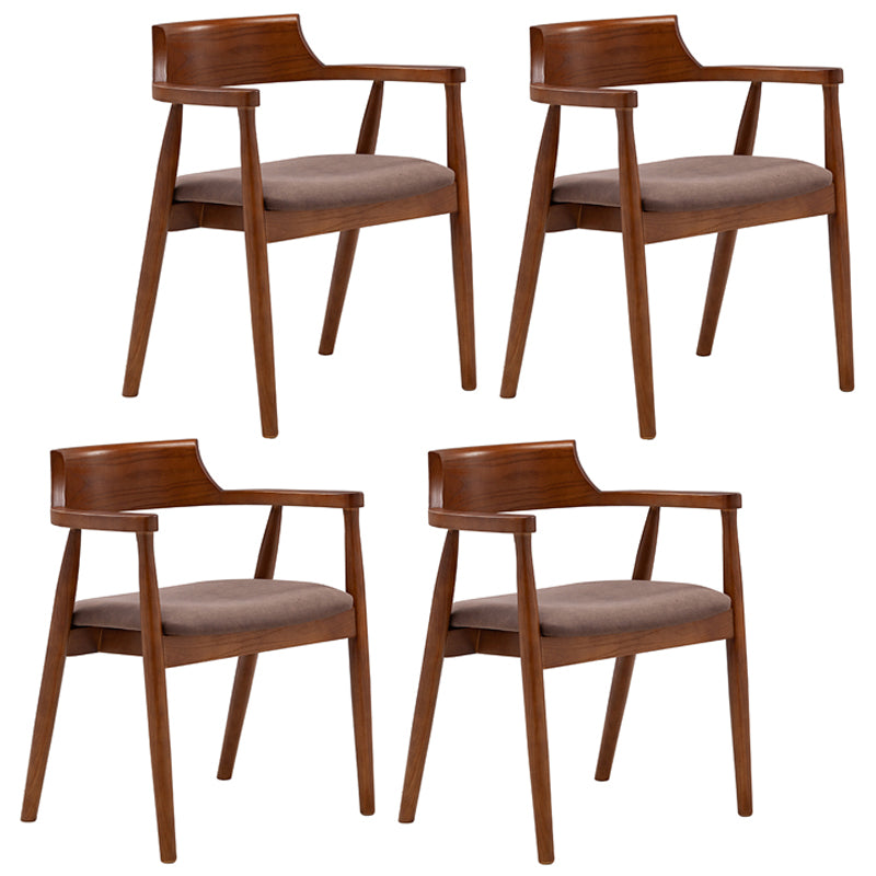 Silla de comedor de cuero contemporánea con respaldo abierto de madera