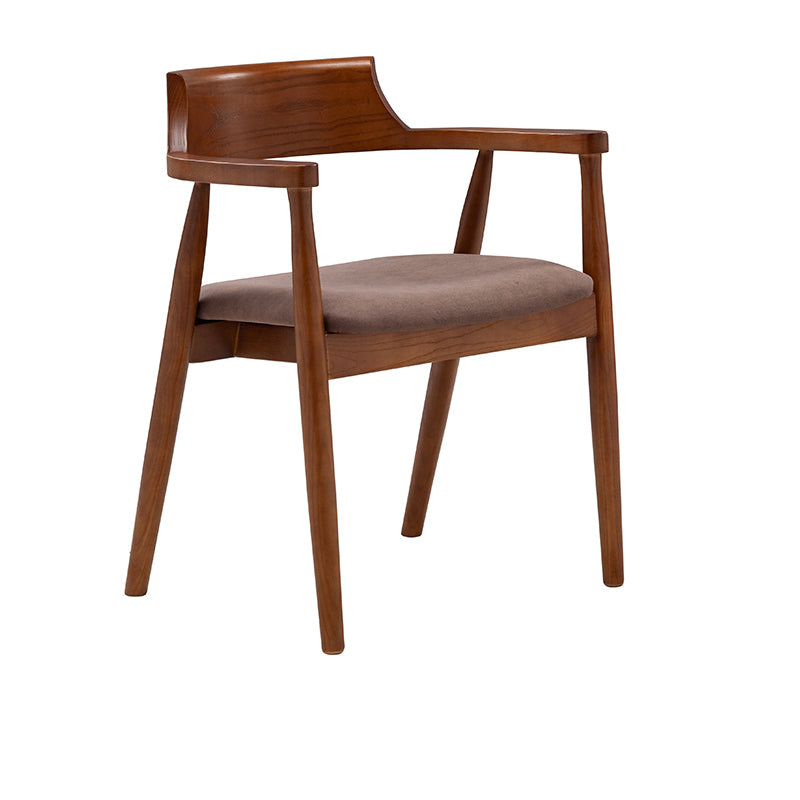 Silla de comedor de cuero contemporánea con respaldo abierto de madera