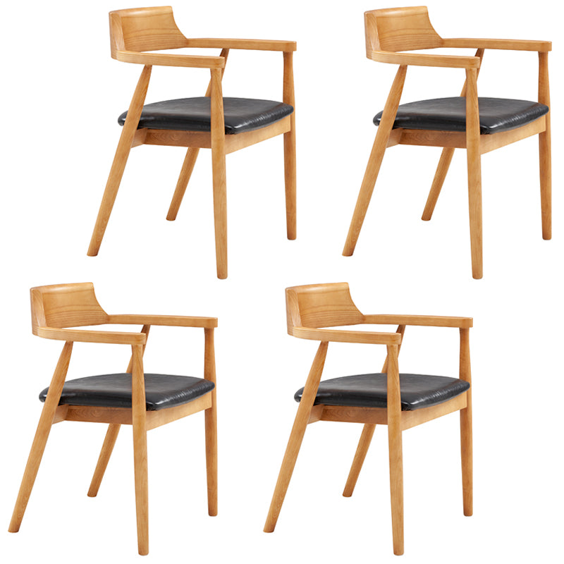 Silla de comedor de cuero contemporánea con respaldo abierto de madera