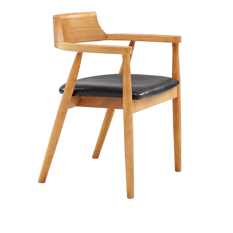 Silla de comedor de cuero contemporánea con respaldo abierto de madera
