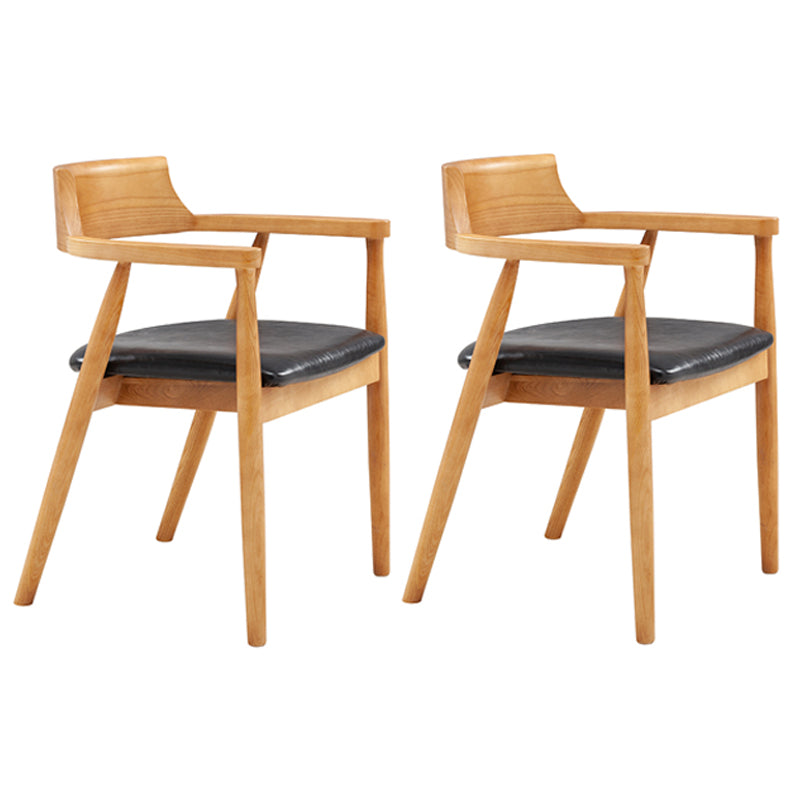 Silla de comedor de cuero contemporánea con respaldo abierto de madera