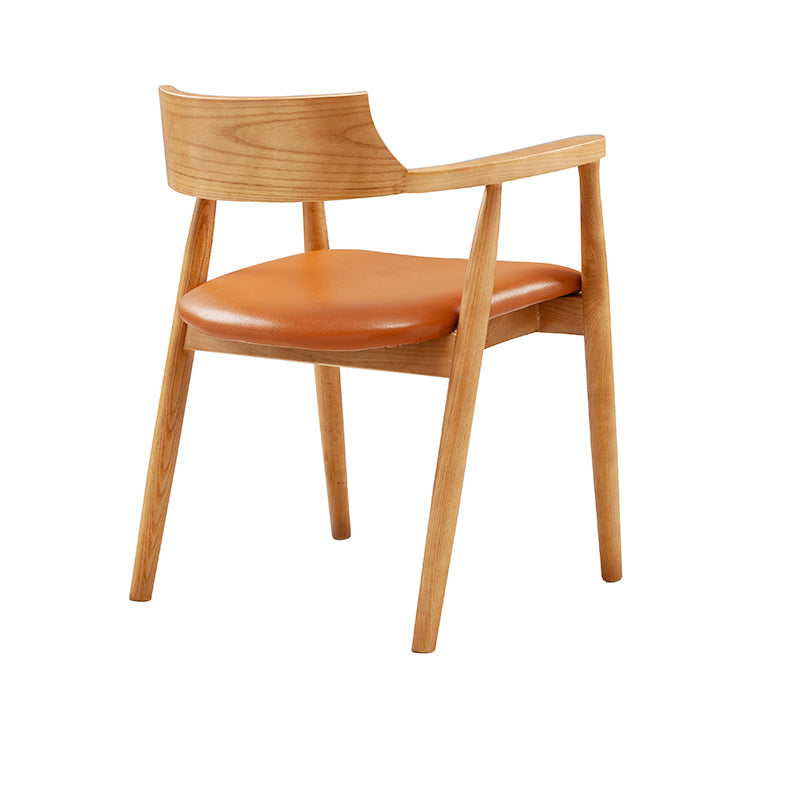 Silla de comedor de cuero contemporánea con respaldo abierto de madera