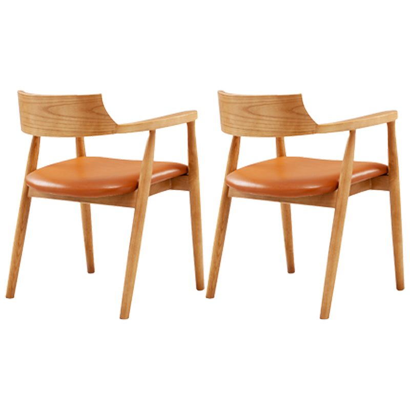 Silla de comedor de cuero contemporánea con respaldo abierto de madera