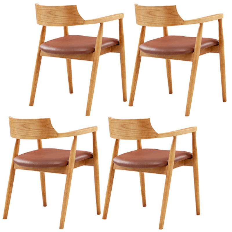 Silla de comedor de cuero contemporánea con respaldo abierto de madera