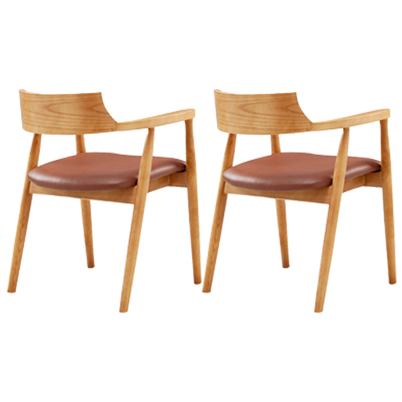 Silla de comedor de cuero contemporánea con respaldo abierto de madera
