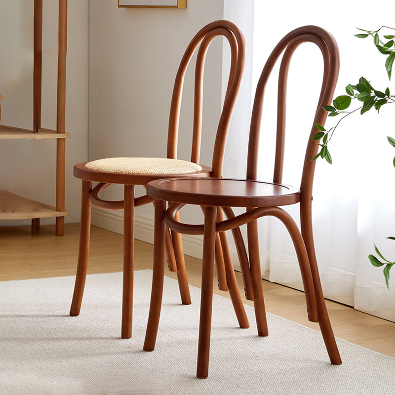 Tropische stijl hout dineren armloze stoel rattan patio eetstoel stoel