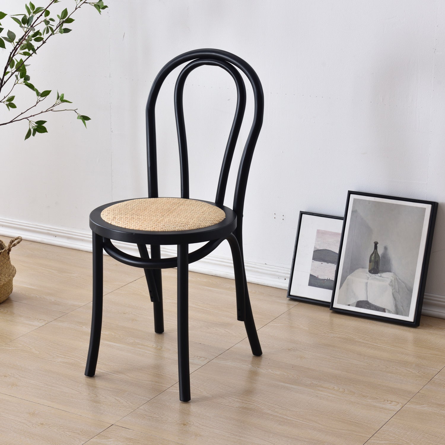 Tropische stijl hout dineren armloze stoel rattan patio eetstoel stoel