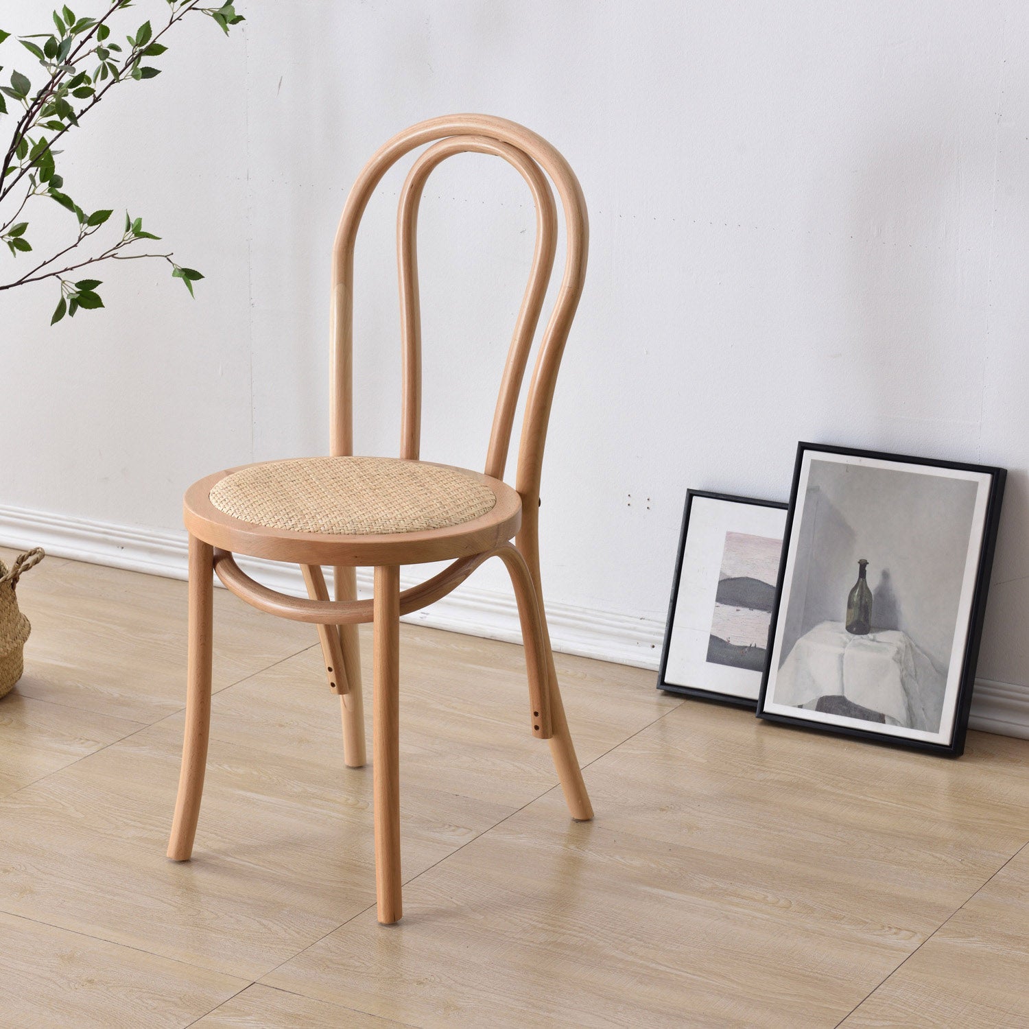 Tropische stijl hout dineren armloze stoel rattan patio eetstoel stoel