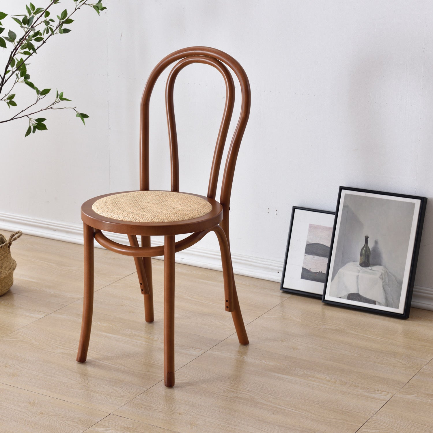 Tropische stijl hout dineren armloze stoel rattan patio eetstoel stoel