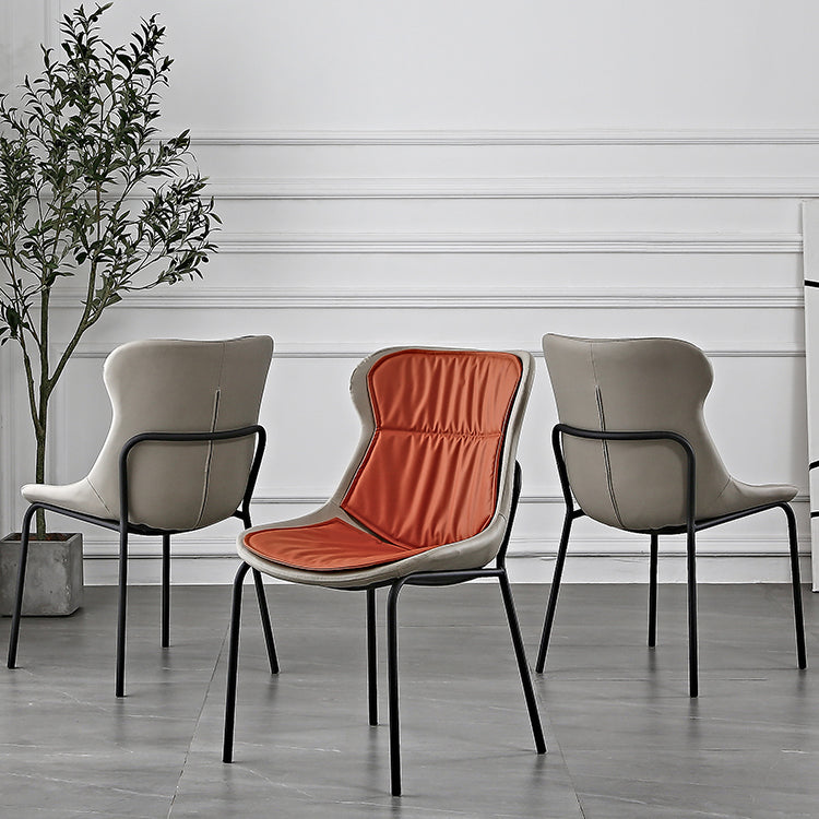 Sillas de comedor de cuero de estilo industrial, sillas laterales de comedor sin brazos con respaldo sólido