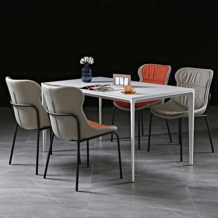 Sillas de comedor de cuero de estilo industrial, sillas laterales de comedor sin brazos con respaldo sólido