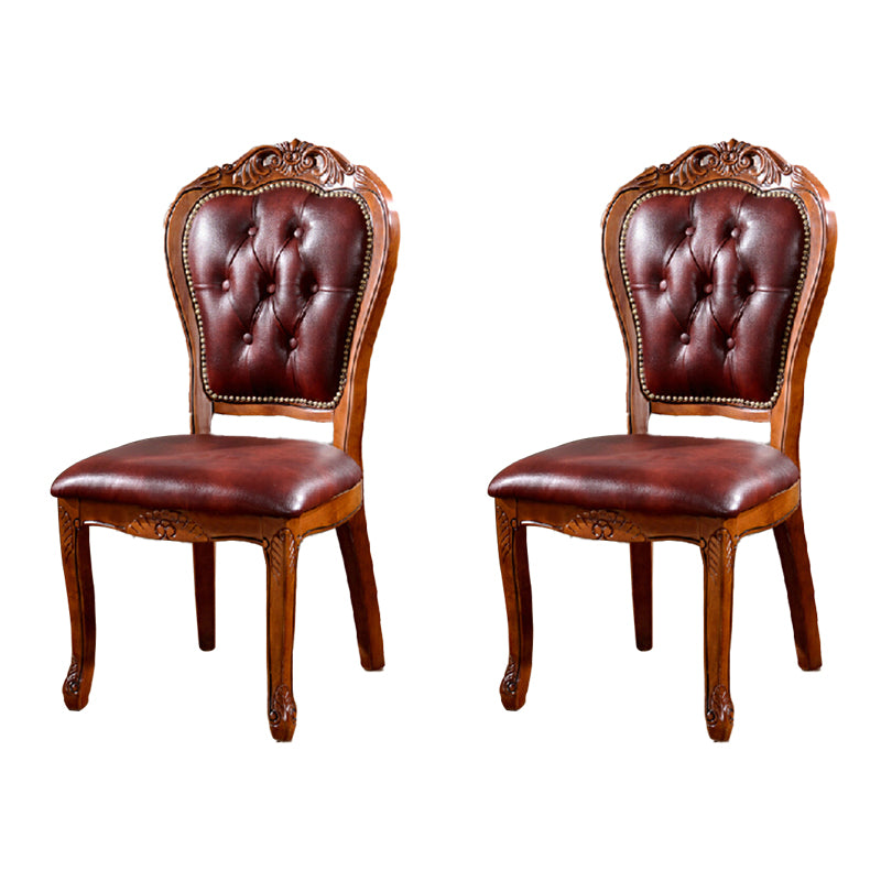 Chaises de salle à manger sans accoudoirs en cuir victorien Chaises d'appoint rembourrées (Ensemble de 2)