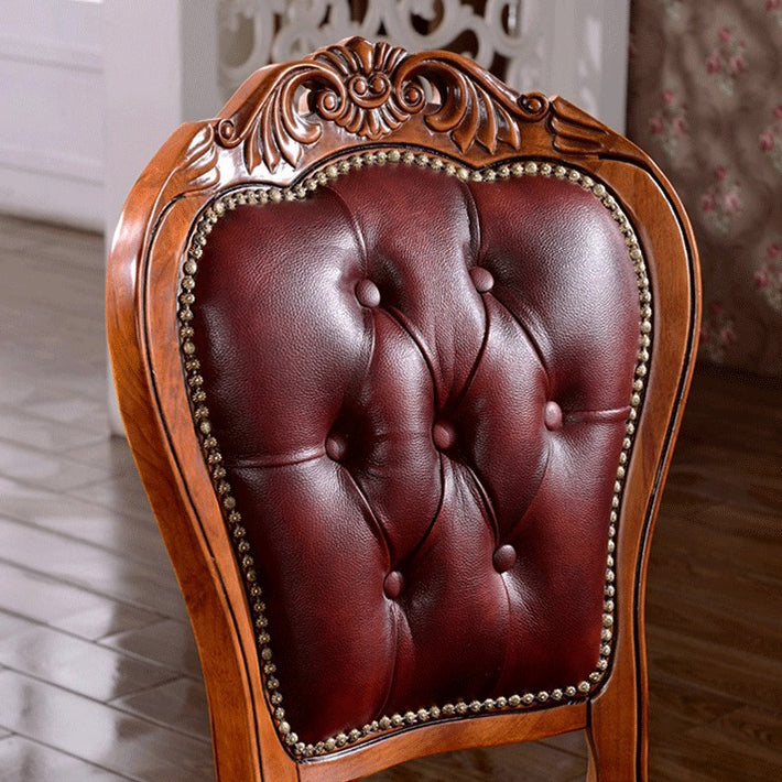 Sillas de comedor victorianas sin brazos de cuero, sillas laterales tapizadas (juego de 2)