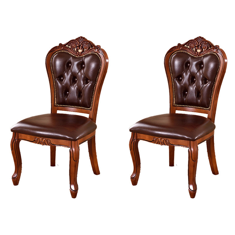 Sillas de comedor victorianas sin brazos Sillas laterales tapizadas en cuero (juego de 2)