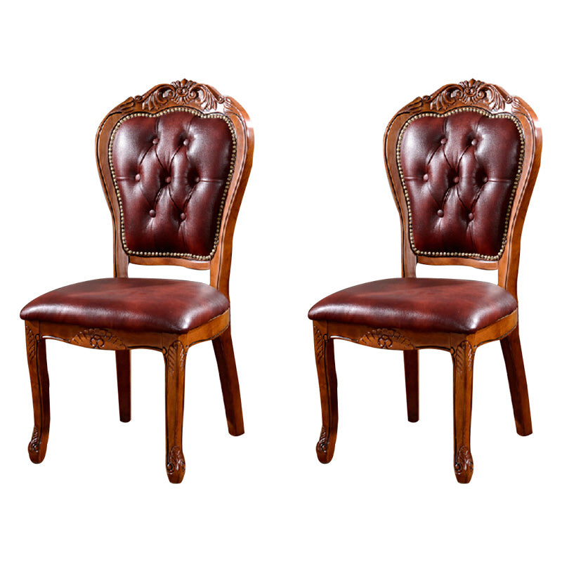 Victorian Armless Dining Chairs Leather Upholstered Side Chairs (Set of 2)