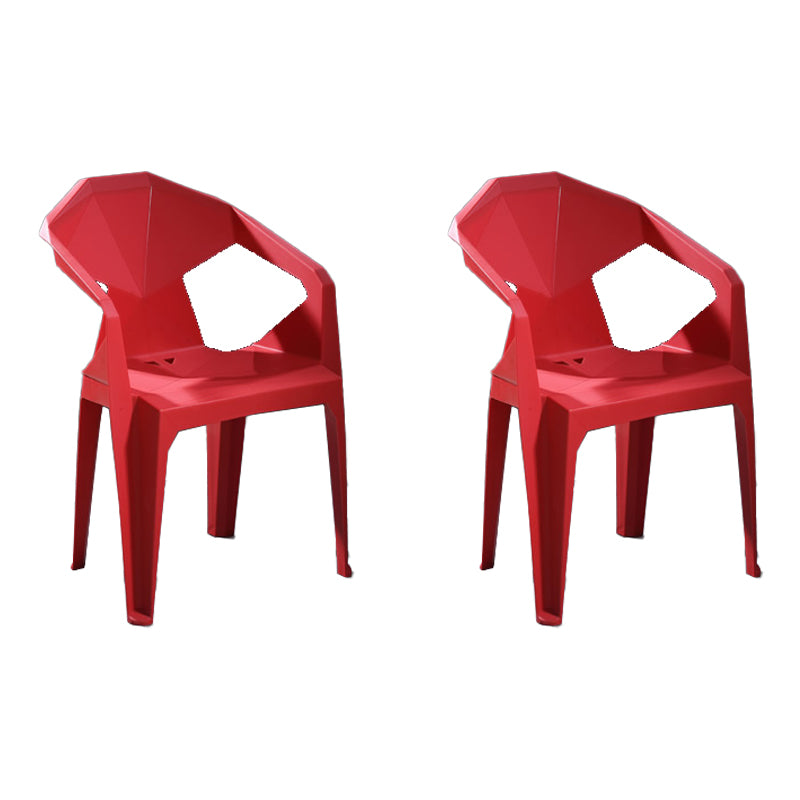 Modern Stacking Dining Side Chairs Slat Back Plastic Dining Arm Chairs