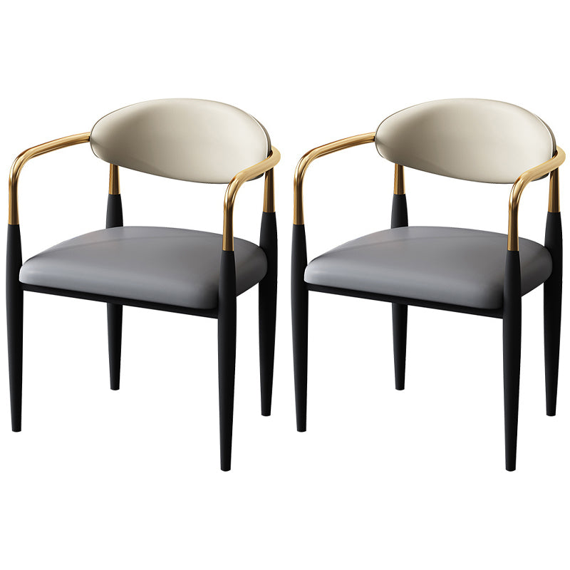 Chaise de salle à manger avec accoudoirs en cuir de style designer, finition mate, dossier ouvert (Ensemble de 2)