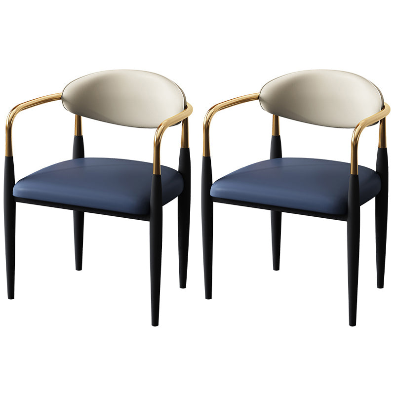 Chaise de salle à manger avec accoudoirs en cuir de style designer, finition mate, dossier ouvert (Ensemble de 2)
