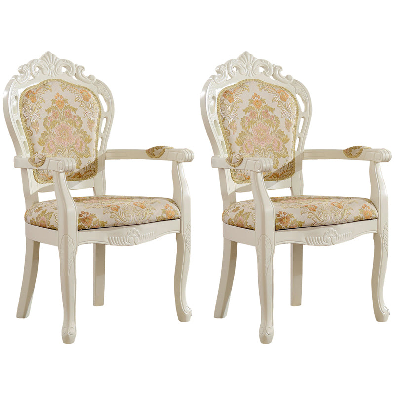 Chaise de salle à manger avec accoudoirs en tissu victorien, dossier King Louis, finition mate (Ensemble de 2)