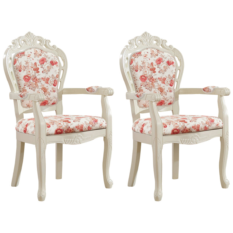 Chaise de salle à manger avec accoudoirs en tissu victorien, dossier King Louis, finition mate (Ensemble de 2)