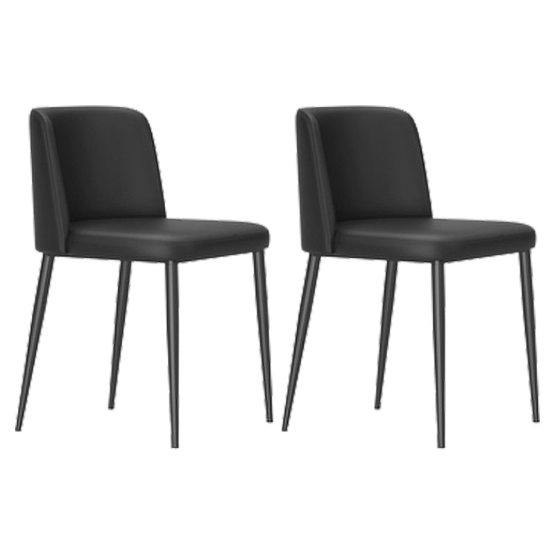 Minimalist Style Leather Dining Chairs Solid Back Armless Side Chairs (Set of 2)