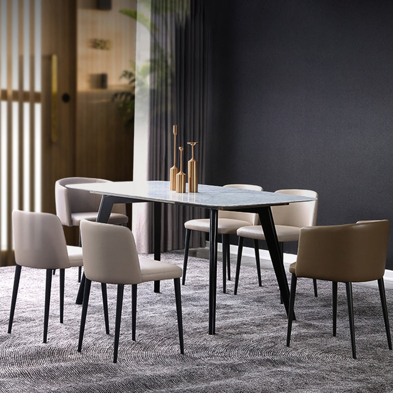 Sillas de comedor de cuero de estilo minimalista Sillas laterales sin brazos con respaldo sólido (juego de 2)