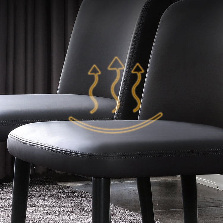 Sillas de comedor de cuero de estilo minimalista Sillas laterales sin brazos con respaldo sólido (juego de 2)