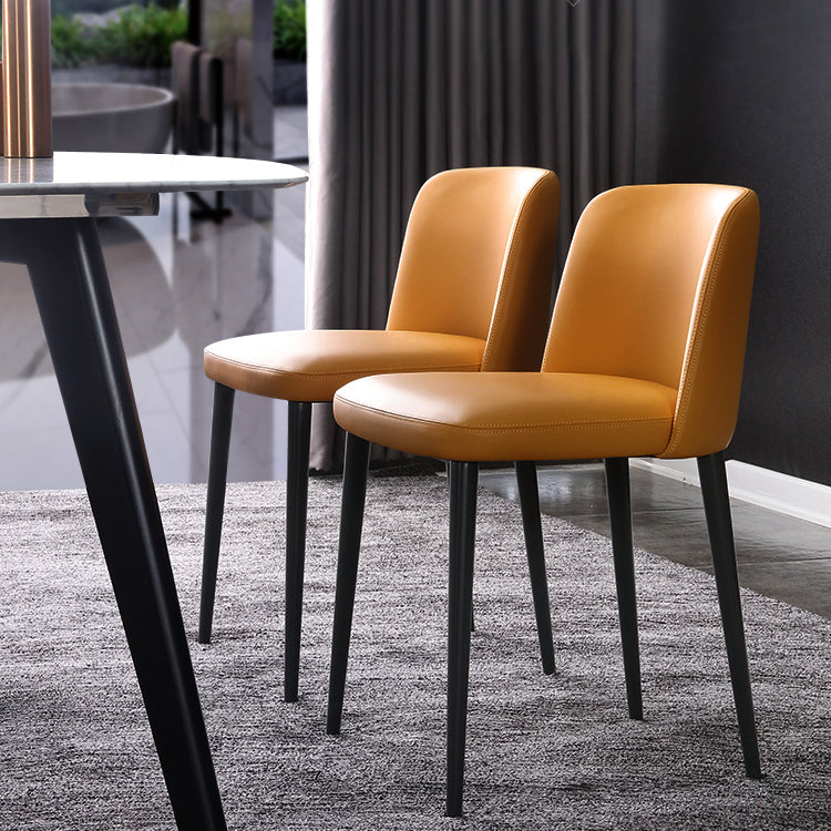 Sillas de comedor de cuero de estilo minimalista Sillas laterales sin brazos con respaldo sólido (juego de 2)